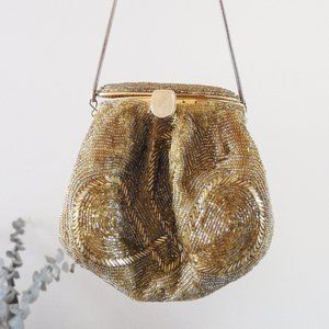 1930s Vintage Golden Beaded Glam Purse